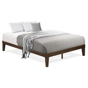 East West Furniture Denton Engineered Wood Queen Bed in Weathered Walnut