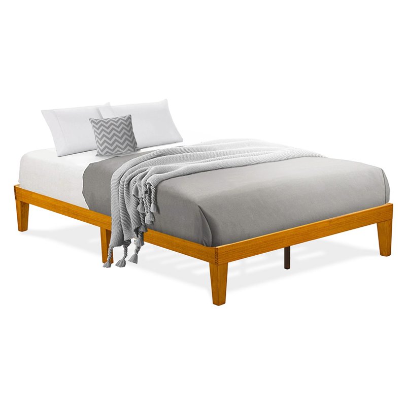 East West Furniture Denton Engineered Wood Queen Flatform Bed in Rustic Oak