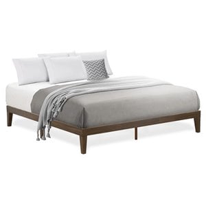 East West Furniture Denton Engineered Wood King Platform Bed in Weathered Walnut