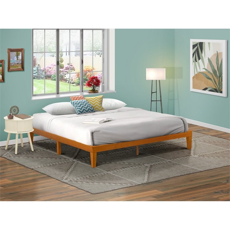 East West Furniture Denton Engineered Wood King Platform Bed in Rustic Oak
