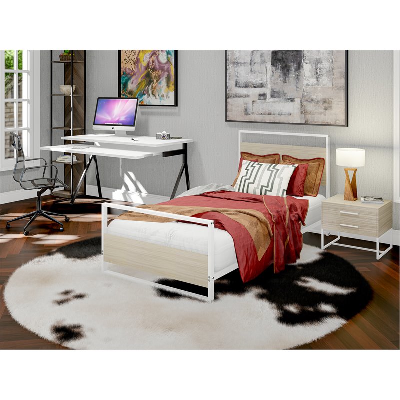 East West Furniture Erie Wooden and Metal Twin Bed Frame in White