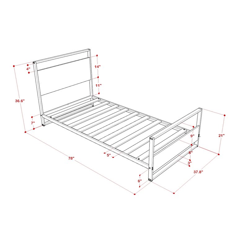 East West Furniture Erie Wooden and Metal Twin Bed Frame in White