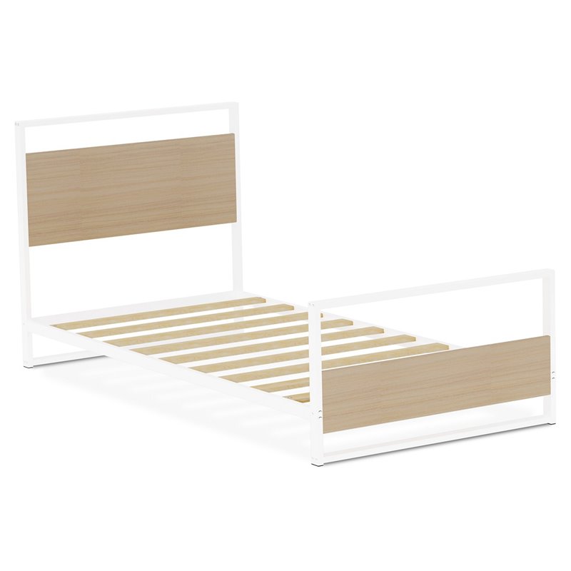East West Furniture Erie Wooden and Metal Twin Bed Frame in White