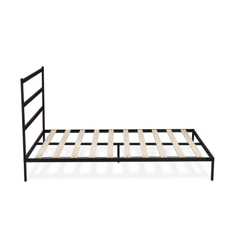 East West Furniture Fulton Traditional Metal and Wood Queen Bed Frame in Black