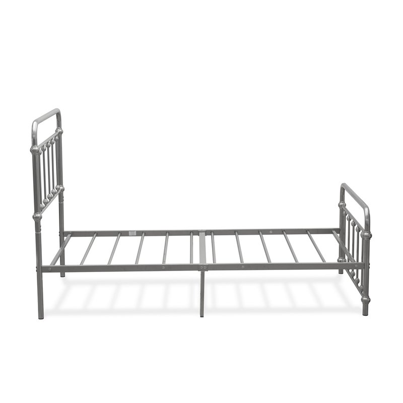 East West Furniture Garland Traditional Metal Twin Bed Frame in Silver