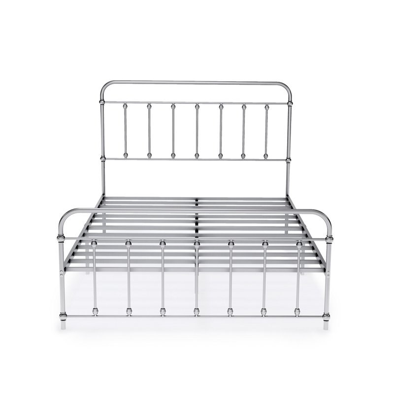 East West Furniture Garland Traditional Metal Full Bed Frame in Silver