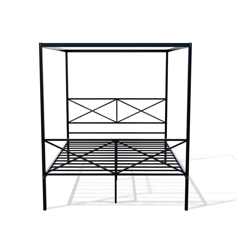 East West Furniture Glendale Traditional Metal Queen Bed Frame in Black