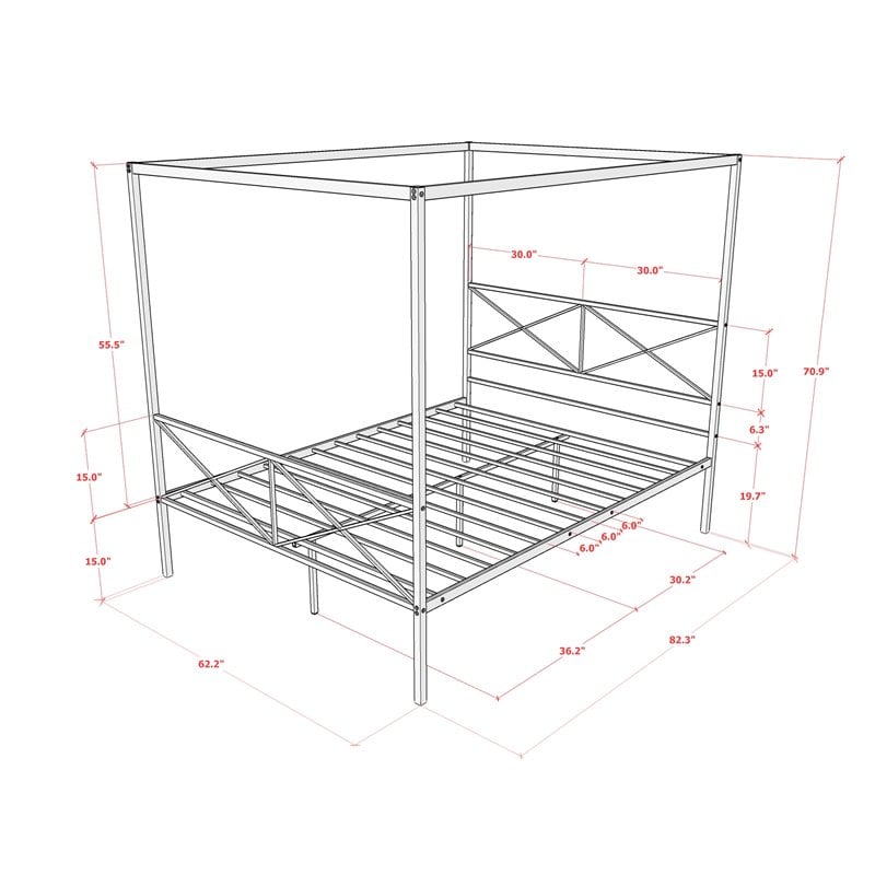 East West Furniture Glendale Traditional Metal Queen Bed Frame in Black