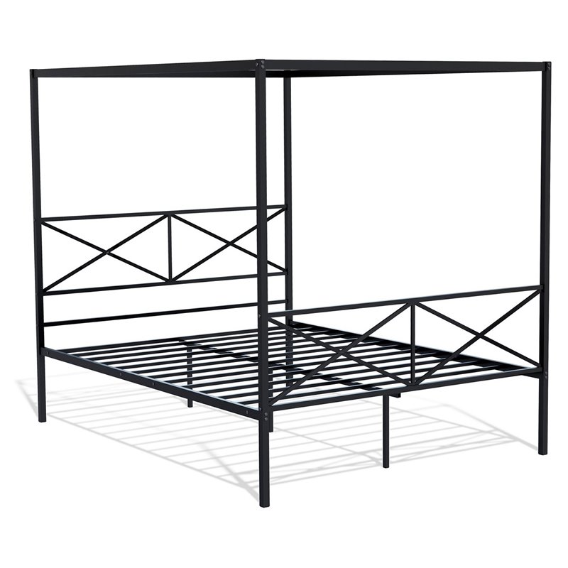 East West Furniture Glendale Traditional Metal Queen Bed Frame in Black