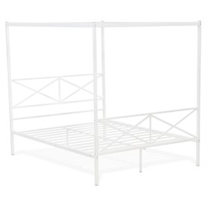 east west furniture glendale traditional metal queen bed frame in white