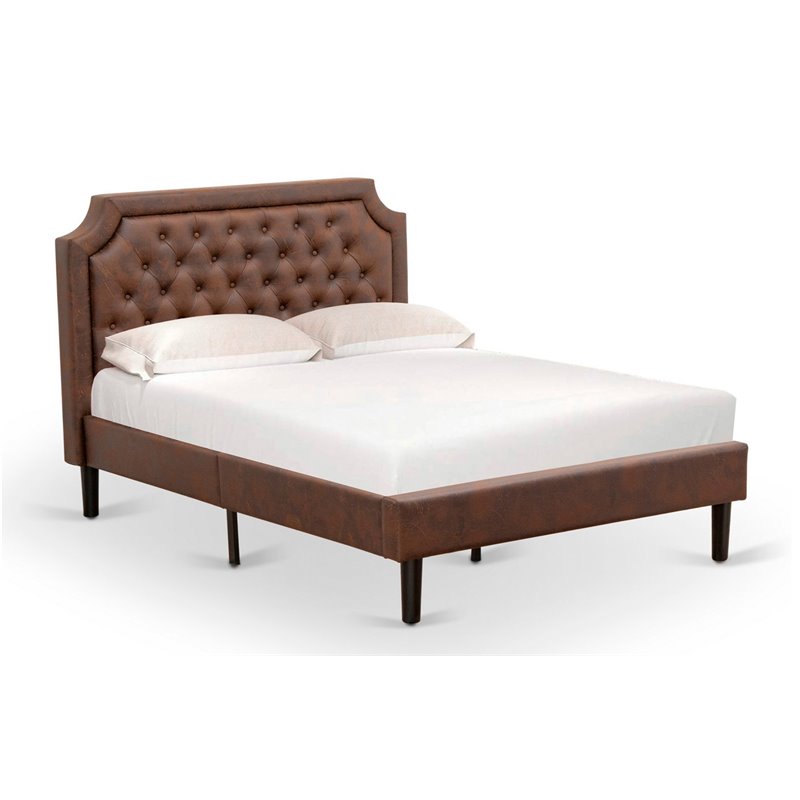 East West Furniture Granbury Wood Full Platform Bed in Dark Brown/Black