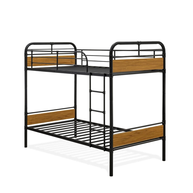 East West Furniture Hedley Traditional Wood and Metal Bunk Bed in Black