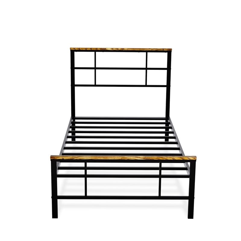 East West Furniture Ingram Traditional Metal and Wood Twin Bed Frame in Black