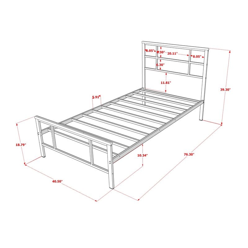 East West Furniture Ingram Traditional Metal and Wood Twin Bed Frame in Black