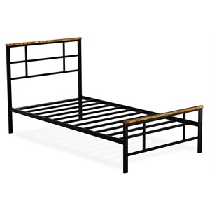 east west furniture ingram traditional metal and wood twin bed frame in black