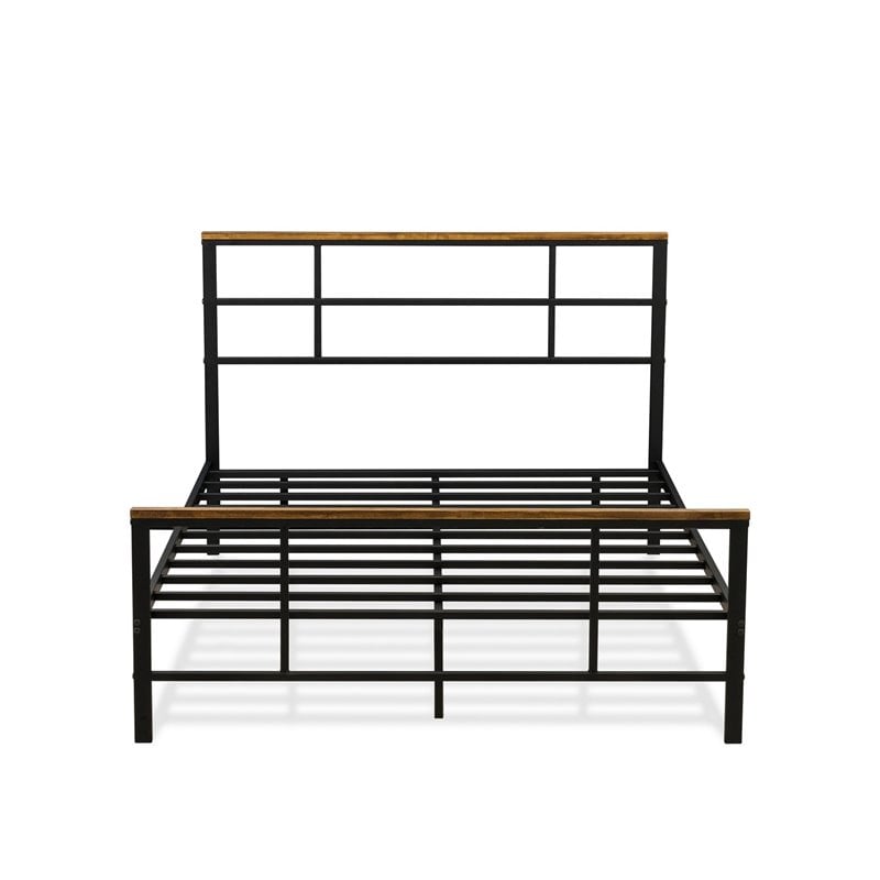 East West Furniture Ingram Traditional Metal and Wood Full Bed Frame in Black