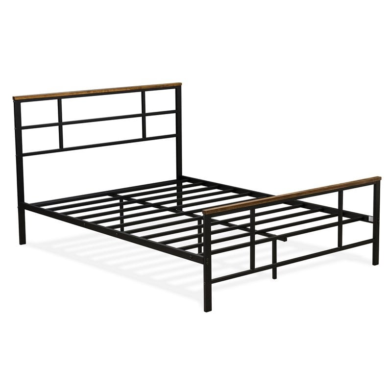 East West Furniture Ingram Traditional Metal and Wood Full Bed Frame in Black
