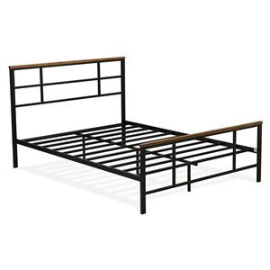 east west furniture ingram traditional metal and wood full bed frame in black
