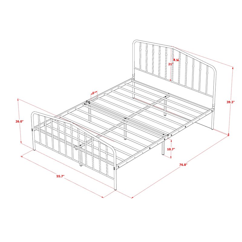 East West Furniture Kemah Traditional Metal Full Bed Frame in White