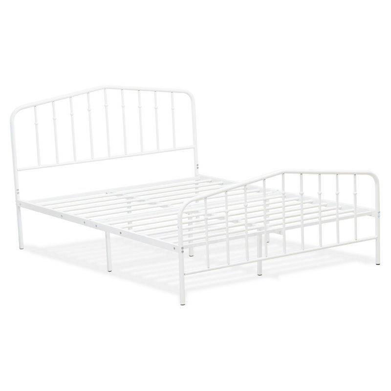 East West Furniture Kemah Traditional Metal Full Bed Frame in White
