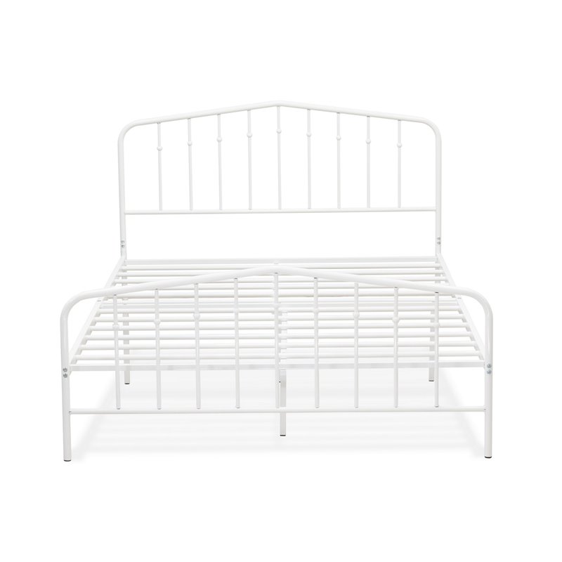 East West Furniture Kemah Traditional Metal Queen Bed Frame in White