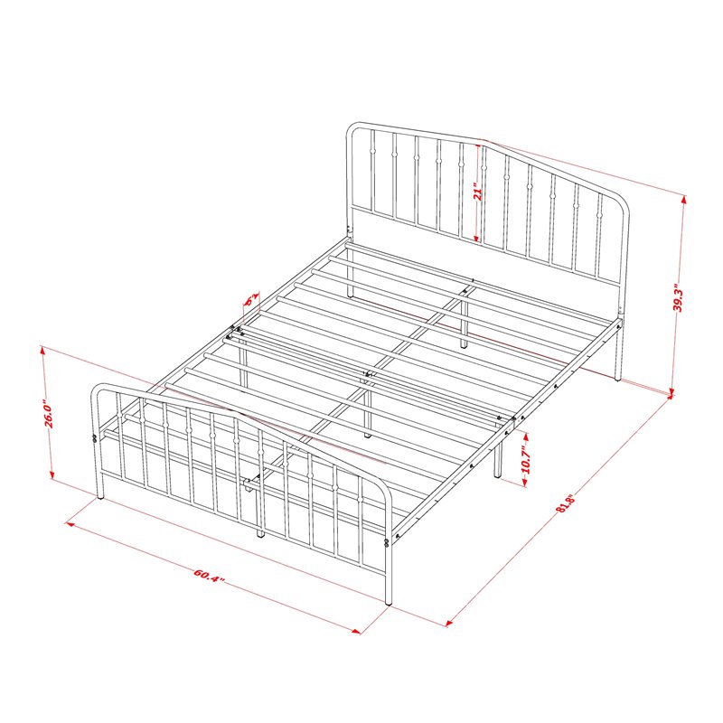 East West Furniture Kemah Traditional Metal Queen Bed Frame in White