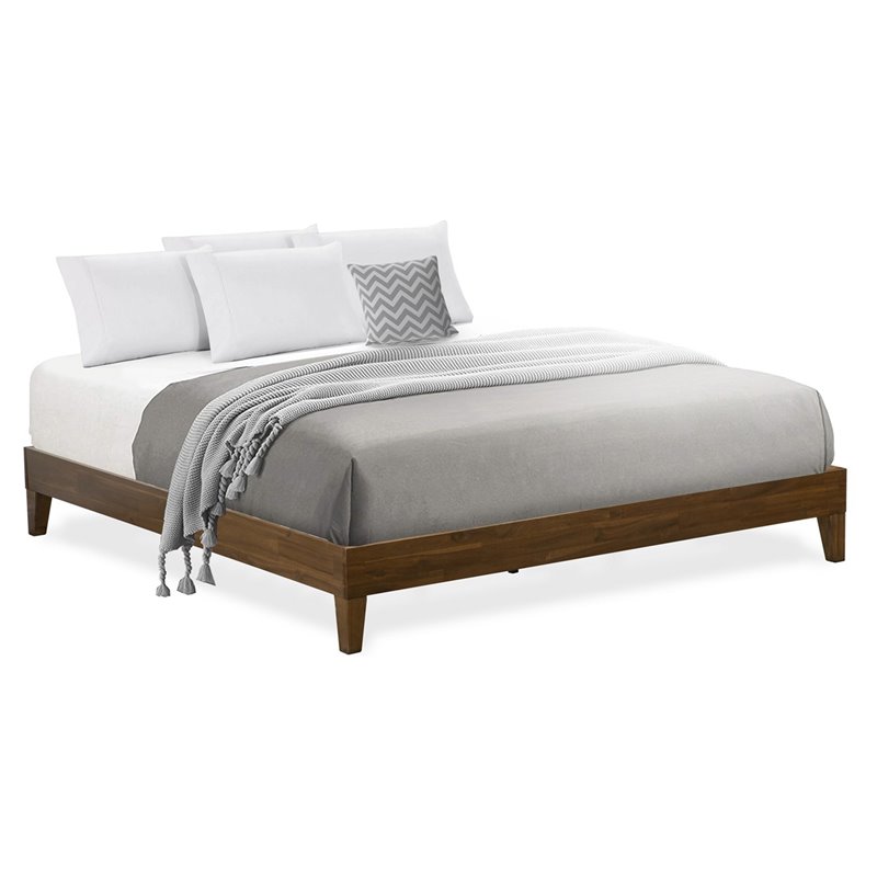 East West Furniture Navarro Traditional Engineered Wood King Bed in Walnut