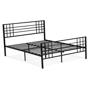 East West Furniture Tyler Traditional Metal Queen Bed Frame in Black