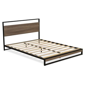 east west furniture wilson metal and wood queen bed frame in black/brown