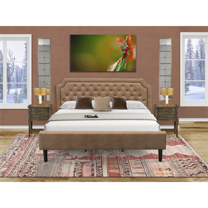 East West Furniture Granbury Engineered Wood King Platform Bed in Brown