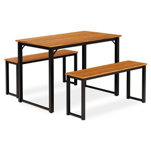 East West Furniture Parmer 3-Piece Metal and Wood Dining Set in Black/Walnut