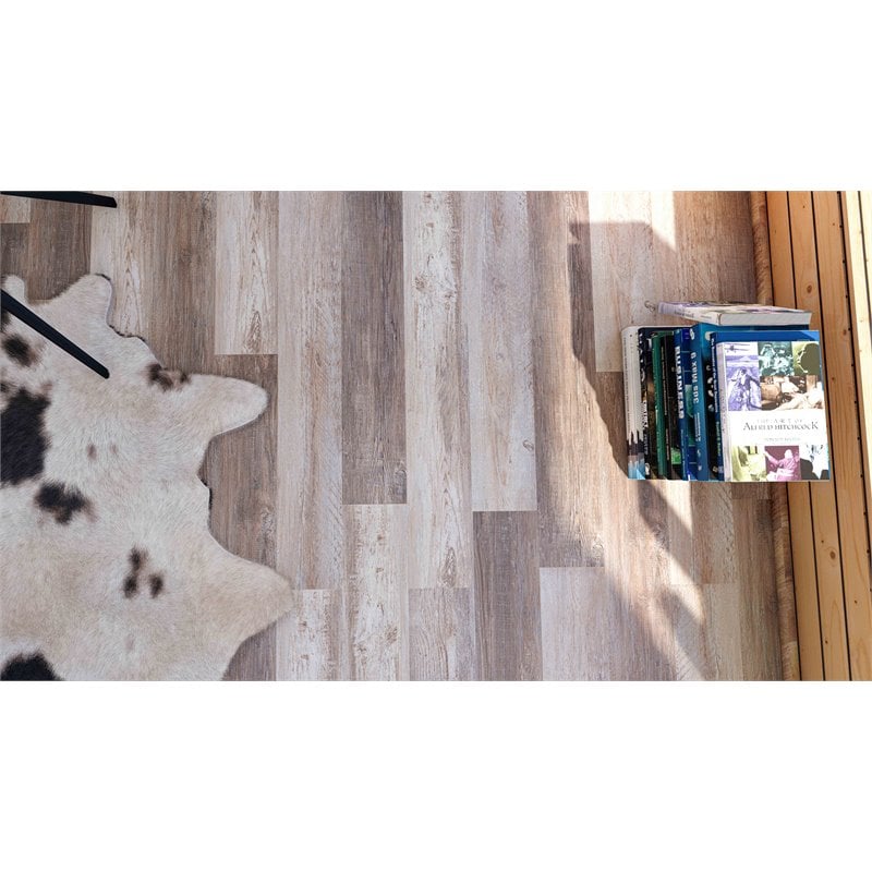 East West Furniture Capitola Traditional Plastic Vinyl Flooring in Taupe Gray
