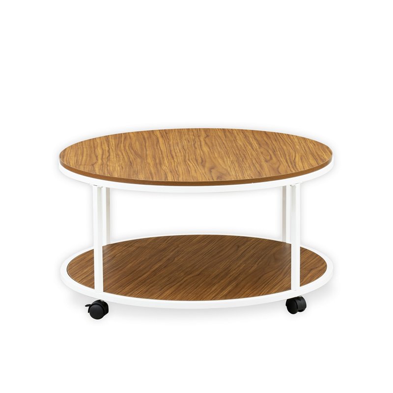 East West Furniture Harley Traditional Wood/Metal Coffee Table in White/Walnut
