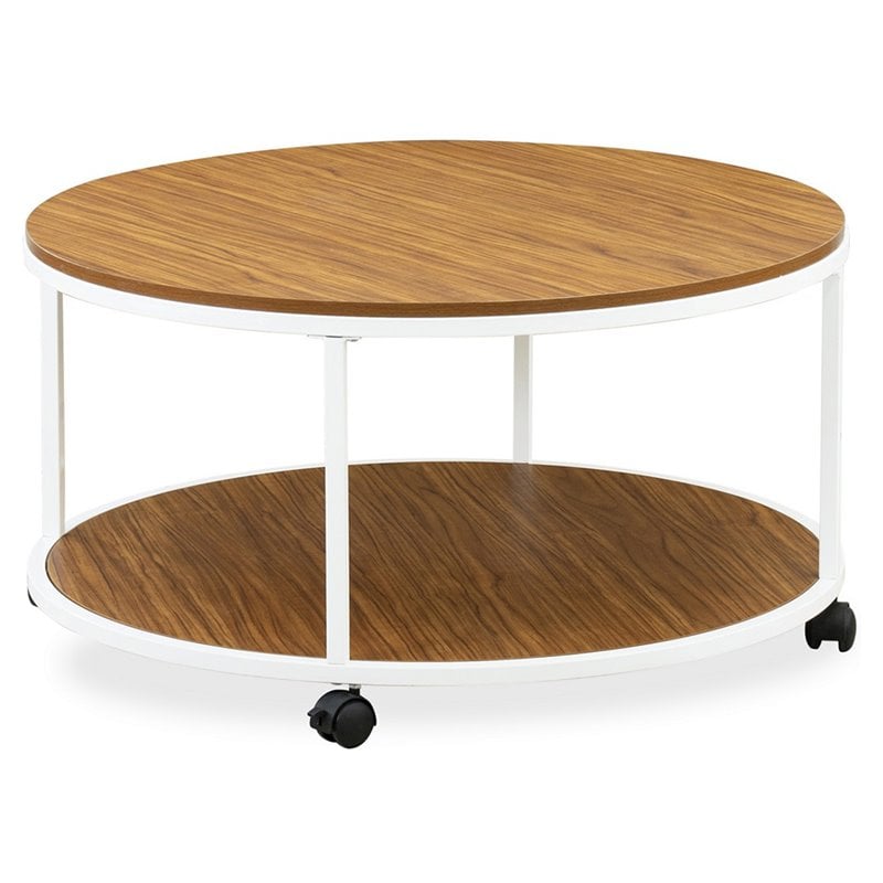 East West Furniture Harley Traditional Wood/Metal Coffee Table in White/Walnut