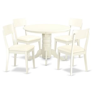 East West Furniture Shelton 5-Piece Linen and Wooden Dining Set in White