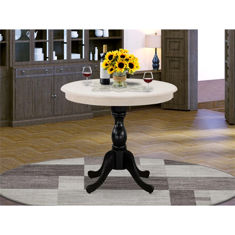 AMT-ACB-TP - Round Table - Wirebrushed Butter Cream Top & Black Pedestal