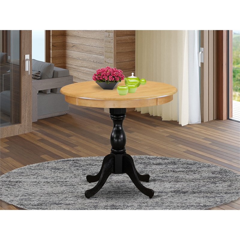AMT-OBL-TP - Round Dining Room Table for Small Space - Oak Top & Black Pedestal