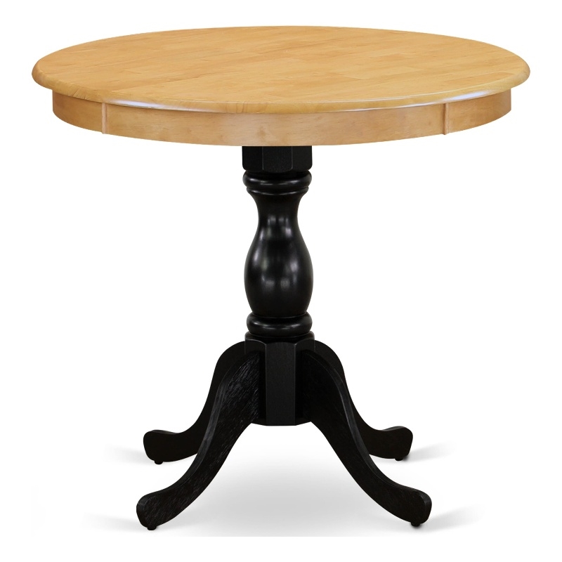 AMT-OBL-TP - Round Dining Room Table for Small Space - Oak Top & Black Pedestal