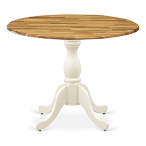 DST-NLW-TP Round Table - Natural Table Top and Linen White Pedestal Leg Finish