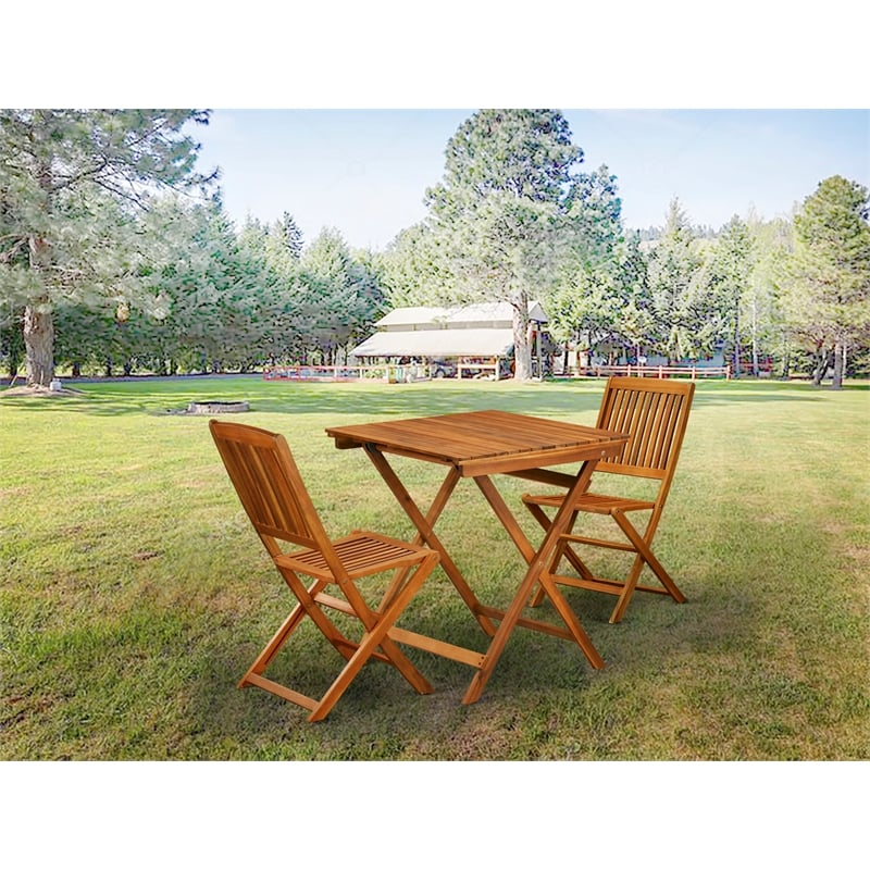SECM3CWNA - Dining Table and 2 Folding Side Chairs - Natural Oil Finish