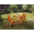 SECN3C5NA - Folding Patio Table and 2 Bistro Chair - Natural Oil Finish