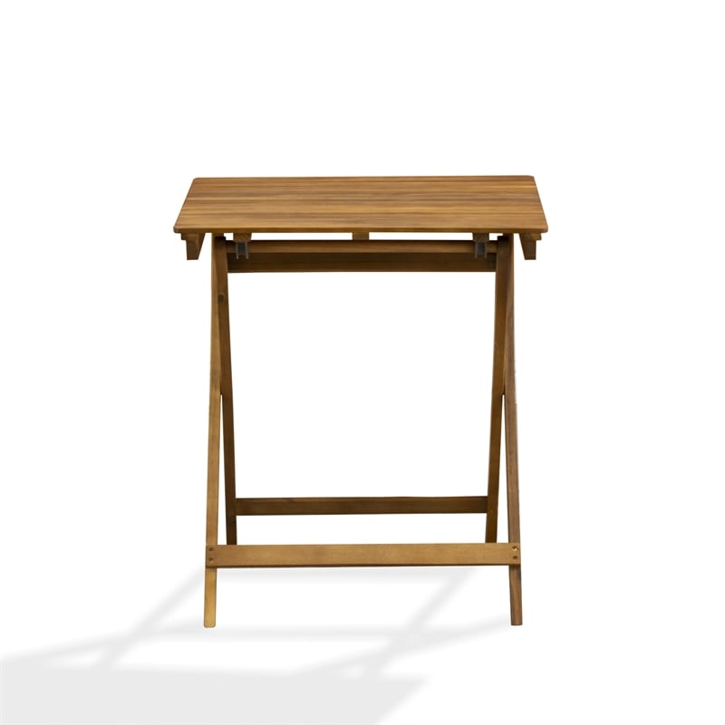 SECN3C5NA - Folding Patio Table and 2 Bistro Chair - Natural Oil Finish