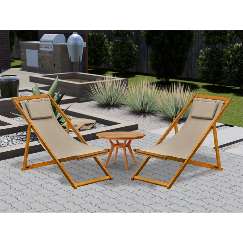 East West Furniture Camping Chairs - Becher Relax Chairs Set of 2 - Natural Oil