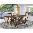 X776MZN32-6 Dining Table and 4 Light Beige Chairs - Distressed Jacobean Finish