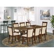 X777MZN32-9 Dining Table and 8 Light Beige Chairs - Distressed Jacobean Finish