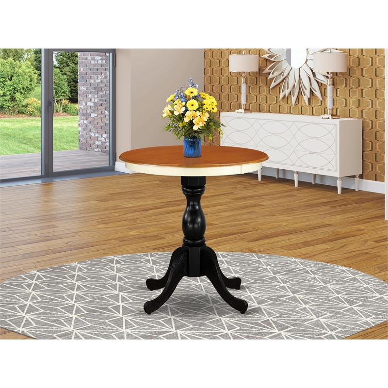 EST-WBL-TP Round Small Kitchen Table - Buttermilk Top & Black Pedestal