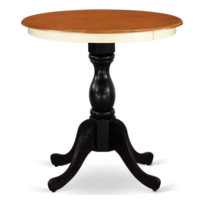 EST-WBL-TP Round Small Kitchen Table - Buttermilk Top & Black Pedestal