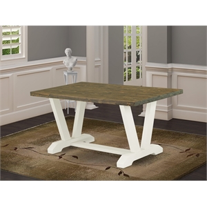 vt076 - dining table with distressed jacobean top and linen white leg finish
