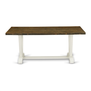 vt077 - dining table with distressed jacobean top and linen white leg finish