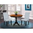 AMBA3-BCH-05 - Dining Table and 2 Grey Linen Fabric Chairs - Black Finish
